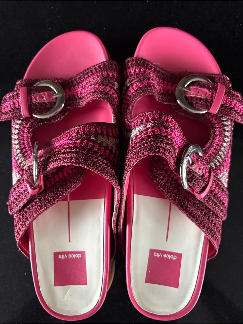 Dolce Vita Hot Pink Crochet Double-Buckle Slide Mules - Picture 5 of 7